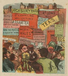 Crowd of People Below a Variety of Advertisements by English School