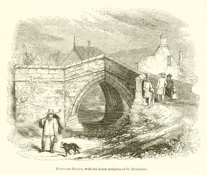 Croyland Bridge, with the Saxon Sculpture of St. Ethelred by English School