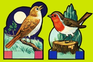 Cut out images of a Nightingale and Robin by English School