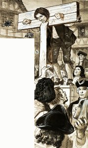 Daniel Defoe in the stocks by English School