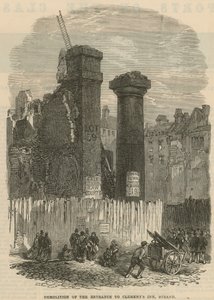 Demolition of the entrance to Clements Inn, Strand, London by English School