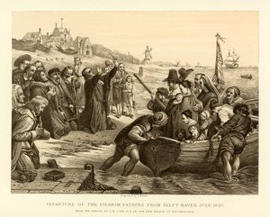 Departure of the Pilgrim Fathers from Delft Haven by English School