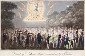 Descent of Madame Saqui, Surrounded by Fireworks by English School