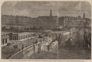 Design for landing-stairs and ornamental gardens between Hungerford and Waterloo Bridges by English School