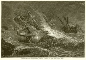 Destruction of Ships of the Spanish Armada on the Irish Coast, 1588 by English School