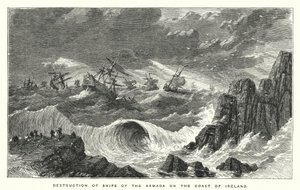 Destruction of ships of the Armada on the coast of Ireland by English School