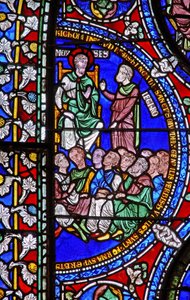 Detail from one of the Bible Windows depicting Moses with Jethro by English School