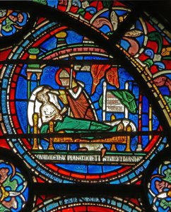 Detail from the Miracle Window depicting St. Thomas visiting a sick man in his sleep by English School