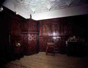 Detail of the oak panelling in the Inlaid Chamber by English School