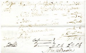 Devonshire MSS AS 3101, folio from a bundle of bills settled by Pinder Simpson for Lord George Cavendish, including Alexander Bowie