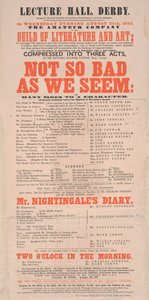 Dickens playbill: Not So Bad As We Seem at Lecture Hall, Derby, programme for August 25, 1852