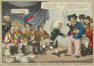 Doctor Boney bringing the Powers to Pot, or John Bull and his friends rather shy, pub. 1808 by English School