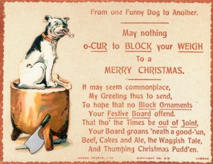 Dog Sitting on Chopping Block by English School