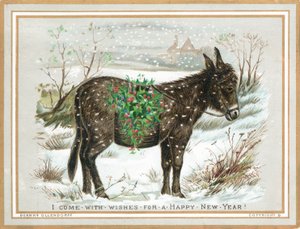 Donkey Carrying Holly in the Snow