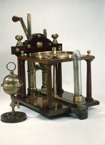 Double-barrelled air-pump with Magdeburg hemispheres, c.1800