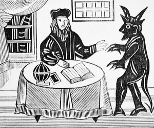 Dr. Faustus in Counsel with the Devil, from Gents translation of Dr. Faustus by Christopher Marlowe, from a collection of chapbooks on esoterica by English School