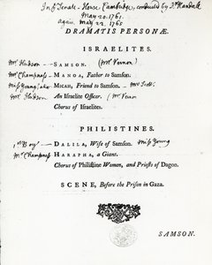 Dramatis Personae for Samson, an Oratorio by Handel by English School