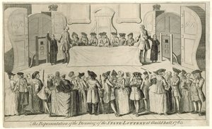 Drawing of the State Lottery at Guildhall in 1763 by English School