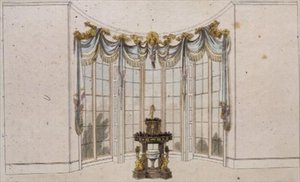 Drawing room window curtain and jardiniere, plate 101 from Ackermann