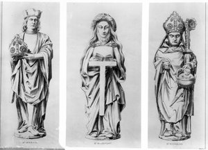Drawings of Saints Martin, Wilgefort and Nicholas from their statues in Henry VII Chapel, Westminster Abbey