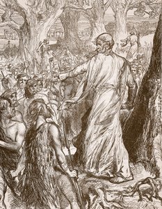 Druids inciting the Britons to oppose the landing of the Romans, illustration from Cassell