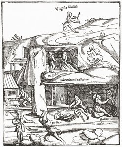 Early Representation of the Divining Rod, Showing a Figure with a Divining Rod Above Ground Searching for Water, Coal or Gold and the Miners Below Ground Toiling to Find Coal. From The Strand Magazine Published 1897. by English School