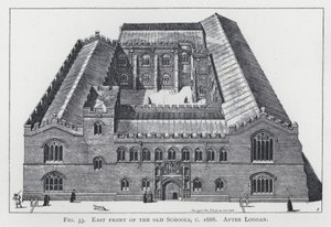 East front of the old Schools, c 1688 (after Loggan) by English School
