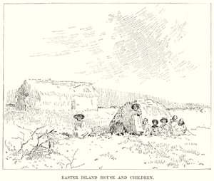Easter Island House and Children by English School