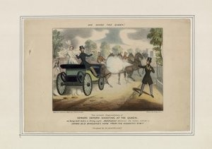 Edward Oxford shooting at the Queen, saved by Britannia (coloured engraving) by English School
