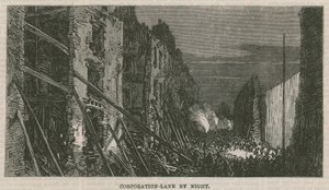 Effects of the Explosion at Clerkenwell: Corporation Lane by Night by English School
