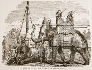 Elephant Equipped for Battle, with Armour, Howdah, etc., Illustration from Cassell