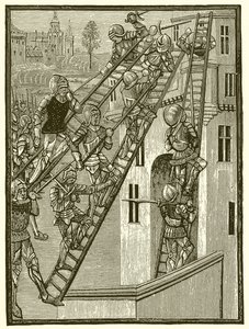 English Soldiers Scaling a Fortress in Gascony, Temp. Edward III by English School