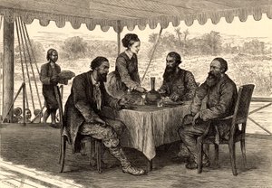 English Explorers John Hanning Speke and James Augustus Grant at Gondokoro, South Sudan, at the End of Their Expedition, Where They Were Met by Samuel and Florence Baker