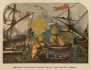 English Fire-Ships Burning Among the Spanish Armada by English School