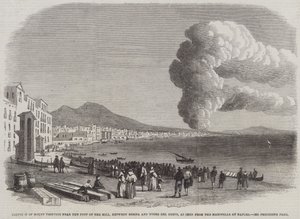 Eruption of Mount Vesuvius near the Foot of the Hill, between Resina and Torre del Greco, as seen from the Marinella at Naples by English School