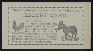 Escort Card with Images of a Chicken and a Donkey by English School