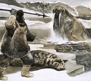 Eskimo Attacking Walrus by English School