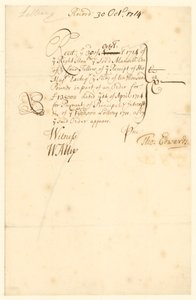 Exchequer Receipt for 1711 Lottery by English School