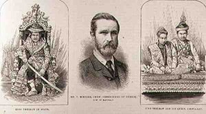 Expedition to Upper Burmah: King Theebaw in State, Mr. T. Bernard, Chief Commissioner of Burmah, Now at Mandalay, King Theebaw and His Queen, Soopya-Lat, from The Illustrated London News by English School