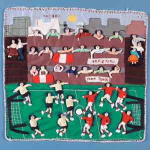 Fabric collage of a football match in Peru by English School