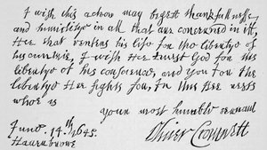 Facsimile of a portion of the letter written by Cromwell to Lenthall, Speaker of the House of Commons, announcing the Victory of Naseby by English School