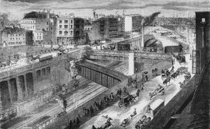 Farringdon Road and the Metropolitan Railway looking north