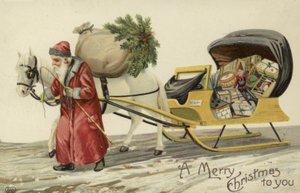 Father Christmas Pulling a Sledge of Presents by English School