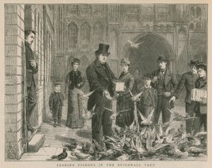Feeding Pigeons in the Guildhall Yard by English School