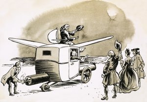 Fictional flights to the Moon included carriages drawn by geese or powered by fireworks by English School