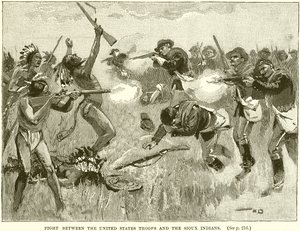 Fight between the United States Troops and the Sioux Indians by English School