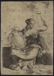 Figure of a Woman Sitting with a Decorative Picture Frame by English School