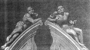 Figures over the Gateway of Bethlehem Hospital, engraved by A. Birrell for Lamberts History of London, 1805 by English School
