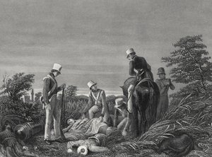 Finding the colours of the 24th Regiment after the battle of Chillianwallah, c.1850 by English School