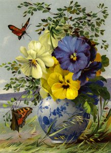 Flowers and butterfly by English School